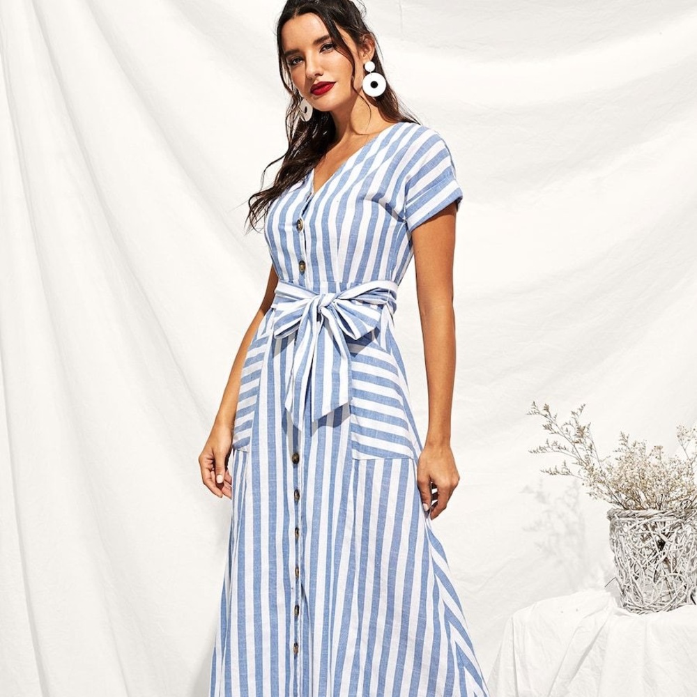 NWOT Chambray Striped Midi Dress